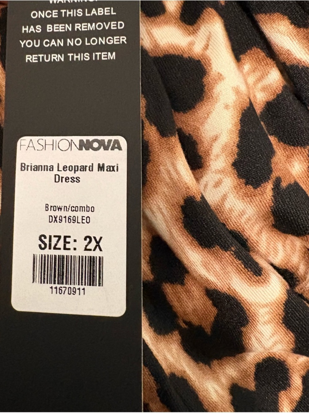 NWT Fashion Nova Leopard Maxi Dress 2X Brianna Bodycon Spaghetti Strap - Picture 5 of 6